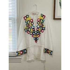 Monique Leshman White Hand-Embroidered Swim Cover Up Tunic Beach Resort Blouse S
